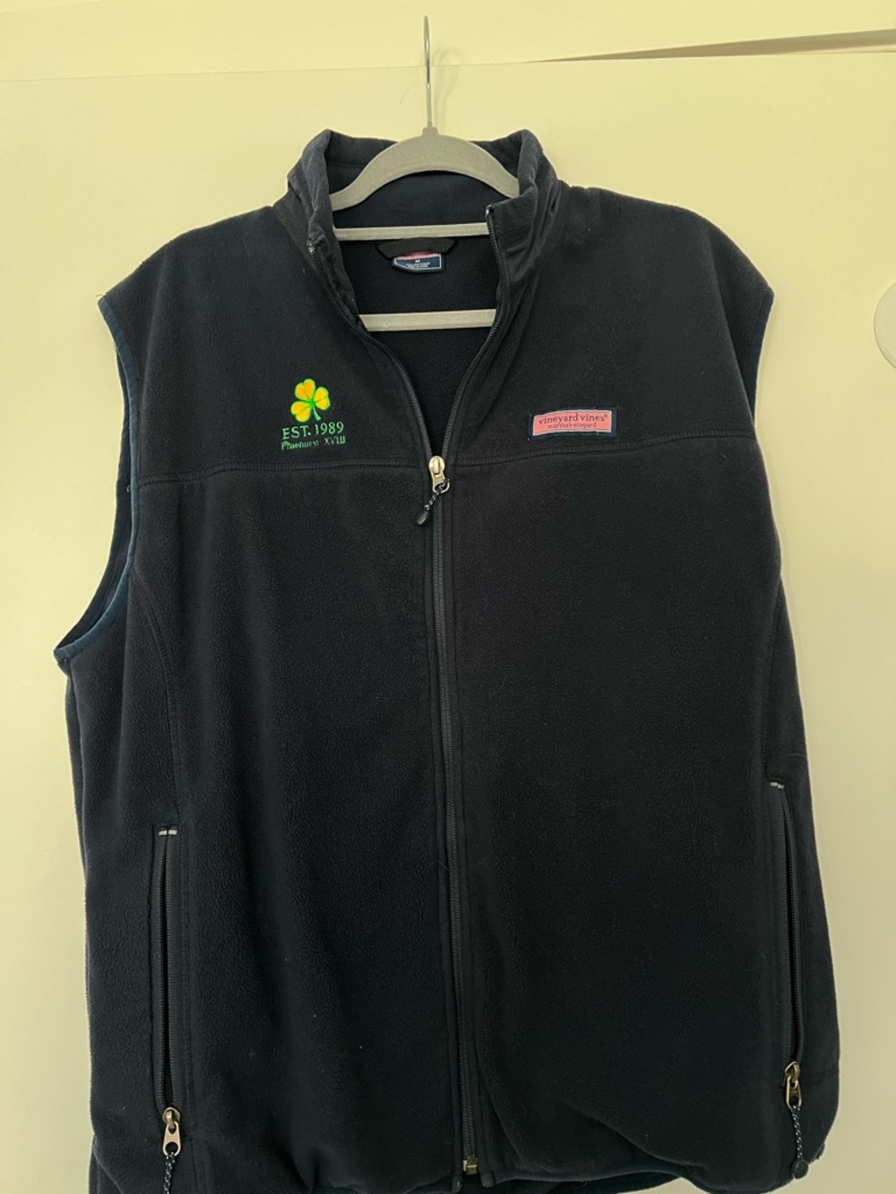 Vineyard Vines Black Fleece Quarter-Zip with Clover Embroidery
